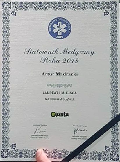 Dyplom - Ratownik Medyczny Roku 2018 - Artur Mądracki