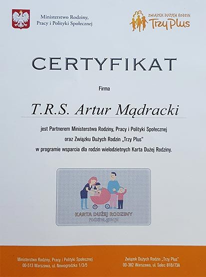 Dyplom - Trzy plus - TRS Artur Mądracki
