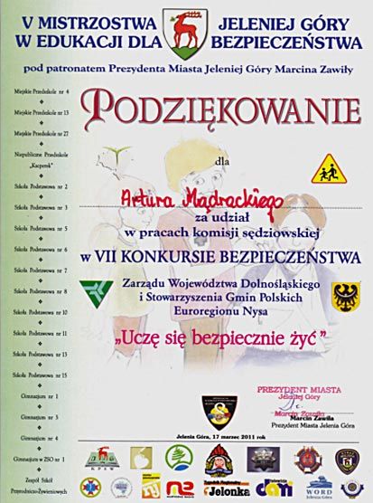 Dyplom - Mistrzostwa w Edukacji Dla Bezpieczeństwa - TRS Artur Mądracki